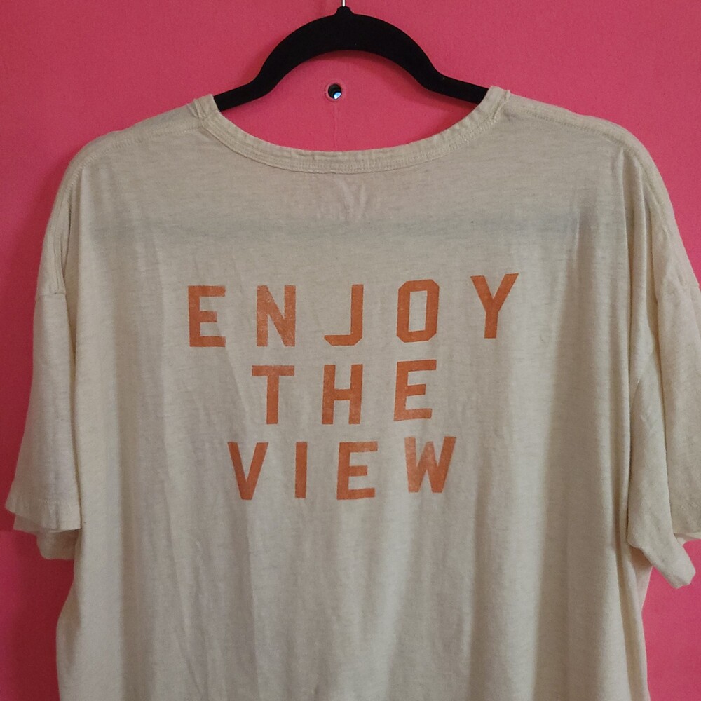 Aerie xl enjoy the view Beige Short Sleeve Shirt Crew Neck Orange Text